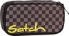 A pencil case with a checkered pattern and a brand logo. Produktbild-Vorschau