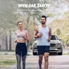 A couple running in a park with a car in the background. Produktbild-Vorschau