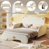 A child's bed with a bear-shaped headboard, featuring close-up insets highlighting product features. Anteprima dell’immagine prodotto