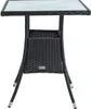 A black polyrattan balcony table with a glass top, shown against a white background. Produktbild-Vorschau