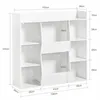 A white, open shelving unit with multiple compartments, shown with dimensions indicated. Podgląd zdjęcia produktu