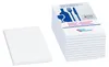 A stack of white notepads with a blue graphic of a wine bottle, wine glass, fork, and knife on the packaging, next to a single notepad. Produktbild-Vorschau
