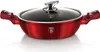 A red pot with a glass lid and silver handles, shown on a white background. Voir les images du produit