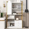 A white and gold bookshelf with various decorative items and books. Podgląd zdjęcia produktu