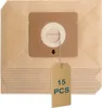 A stack of brown paper vacuum cleaner bags with a tag indicating the quantity. Produktbild-Vorschau