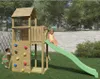Children playing on a wooden playground set in a backyard. Produktbild-Vorschau