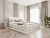 A modern bedroom with a white upholstered bed. Produktbild-Vorschau