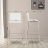 Two white bar stools are shown from different angles against a neutral background, with dimensions indicated. Podgląd zdjęcia produktu
