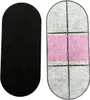 Two oval-shaped objects are shown side-by-side against a white background. The object on the left is solid black. The object on the right is gray with a pink rectangular section in the middle, divided by black lines. Produktbild-Vorschau