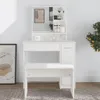 A white vanity table with a mirror and stool, set against a white wall. Anteprima dell’immagine prodotto