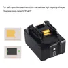 A black battery pack with yellow connectors, shown next to two small diagrams illustrating battery performance characteristics. Produktbild-Vorschau