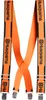 A pair of orange suspenders with black Husqvarna logos and metal clips, laid out flat against a white background. Náhľad obrázku produktu