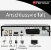 The back panel of a satellite receiver showing various connection ports and labels. Produktbild-Vorschau