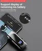 A smartphone is shown with a Bluetooth headset, highlighting the headset's battery display feature. Produktbild-Vorschau