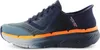 A side view of a blue Skechers running shoe with orange accents. Produktbild-Vorschau