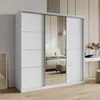 A white sliding door wardrobe with mirrored doors, reflecting a bedroom interior. Produktbild-Vorschau