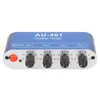 A blue and silver audio mixer with four volume knobs and a red power button. Podgląd zdjęcia produktu