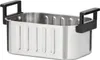 A stainless steel sous vide basket with black handles. Produktbild-Vorschau
