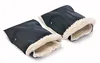 A pair of black stroller hand warmers with cream-colored sherpa lining, shown against a white background. Náhľad obrázku produktu