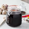 A glass jar filled with a dark liquid, surrounded by ingredients like garlic, peppercorns, and chili peppers. Produktbild-Vorschau