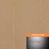 A close-up of a wood grain texture with an overlay indicating 'STRUKTUR' and a sample of the texture in black. Produktbild-Vorschau