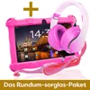 A pink tablet with headphones and a plus sign, suggesting a bundle or package deal. Produktbild-Vorschau