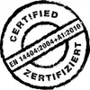 A black and white stamp-like graphic with text indicating certification. Anteprima dell’immagine prodotto