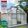 A greenhouse with promotional badges and text overlays. Produktbild-Vorschau
