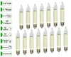 A collection of small candle-shaped light bulbs with cream-colored casings and clear glass tops, arranged in rows on a white background. Text labels are present on the left side of the image. Produktbild-Vorschau