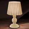 A table lamp with a pleated shade sits on a surface. Produktbild-Vorschau