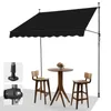 A black awning is set up over a small round wooden table with two wooden bar stools. Anteprima dell’immagine prodotto
