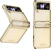 A product shot of a gold and transparent phone case for a foldable phone, shown from two angles. Produktbild-Vorschau