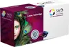 A product box for a laser toner cartridge, featuring a stylized image of a woman with peacock feathers and a lizard. Produktbild-Vorschau