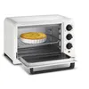 A white countertop oven with its door open, showing a pie on a rack inside. Produktbild-Vorschau