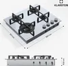 A 3D render of a four-burner gas stovetop with dimensions indicated, and a side view of the stovetop. Náhľad obrázku produktu