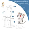 An illustration showing the assembly steps for a cat tree, with numbered steps and labeled parts. Náhľad obrázku produktu