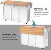 Two images showing a kitchen island cart with its tabletop extended and then folded down. Podgląd zdjęcia produktu
