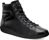 A black leather high-top sneaker with black laces and a black sole, shown from a side angle against a white background. Produktbild-Vorschau