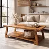Salontafel van massief hout, 140 cm breed, bijzettafel met Productafbeelding-voorbeeld 10