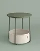 A round side table with a built-in fabric basket underneath, set against a plain background. Náhled obrázku produktu