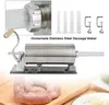 A stainless steel sausage maker with accessories and a close-up of sausage links on a cutting board. Náhled obrázku produktu