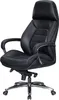 A black leather office chair with a chrome base and wheels, shown from a three-quarter angle against a white background. Voir les images du produit