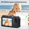 A digital camera is shown in the foreground with a young girl smiling on a beach in the background. A screen overlay shows Wi-Fi settings. Podgląd zdjęcia produktu