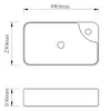 Technical drawing of a white ceramic washbasin with dimensions. Náhled obrázku produktu