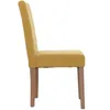 A side view of a yellow dining chair with wooden legs against a white background. Náhled obrázku produktu