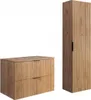 A set of bathroom furniture, including a vanity unit and a tall cabinet, displayed against a white background. Produktbild-Vorschau