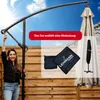A woman is shown adjusting a large cantilever umbrella, with the umbrella itself and its cover also displayed. Produktbild-Vorschau