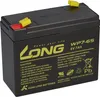 A black rechargeable battery with yellow and red terminals, placed on a white background. Produktbild-Vorschau