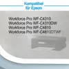 A list of compatible Epson printer models is displayed over a faint image of a printer. Produktbild-Vorschau