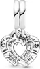 A close-up studio shot of a silver charm with two intertwined heart shapes. Podgląd zdjęcia produktu